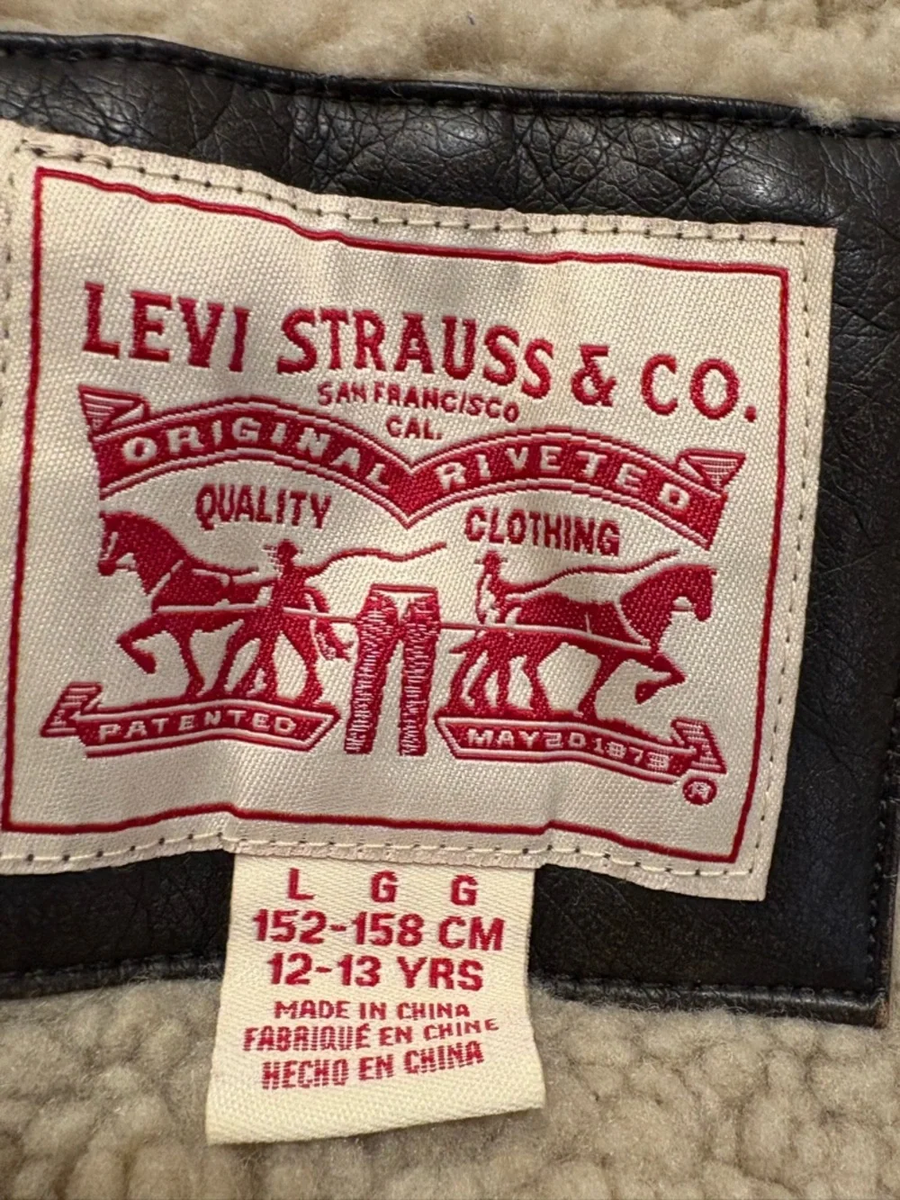 Levi's Dark Brown Faux Leather Bomber Jacket Coat Sherpa lined size large 12/13